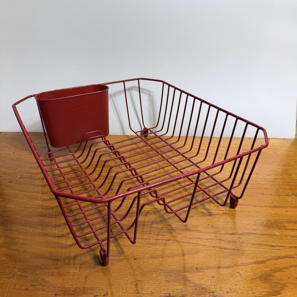 Vtg RED Rubbermaid Coated Wire Sink Dish Drainer Rack Rubber Bottom 14.25x12.75